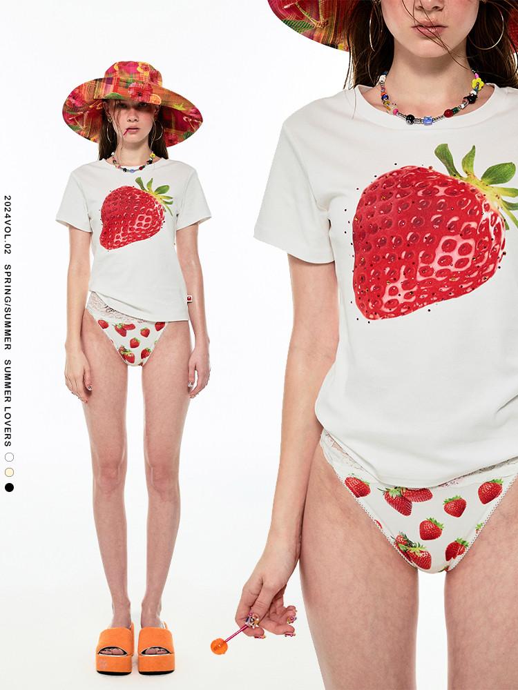 [1JINN STUDIO 원진스튜디오] 빈티지 플라워 과일 반팔 티셔츠