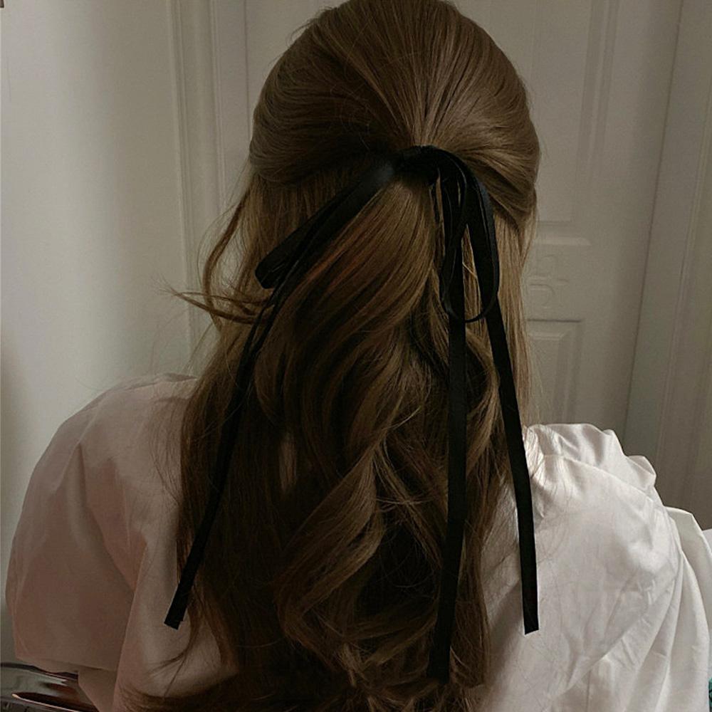 [2컬러] 고급 새틴 두줄 롱 리본 골프 스카프 머리끈