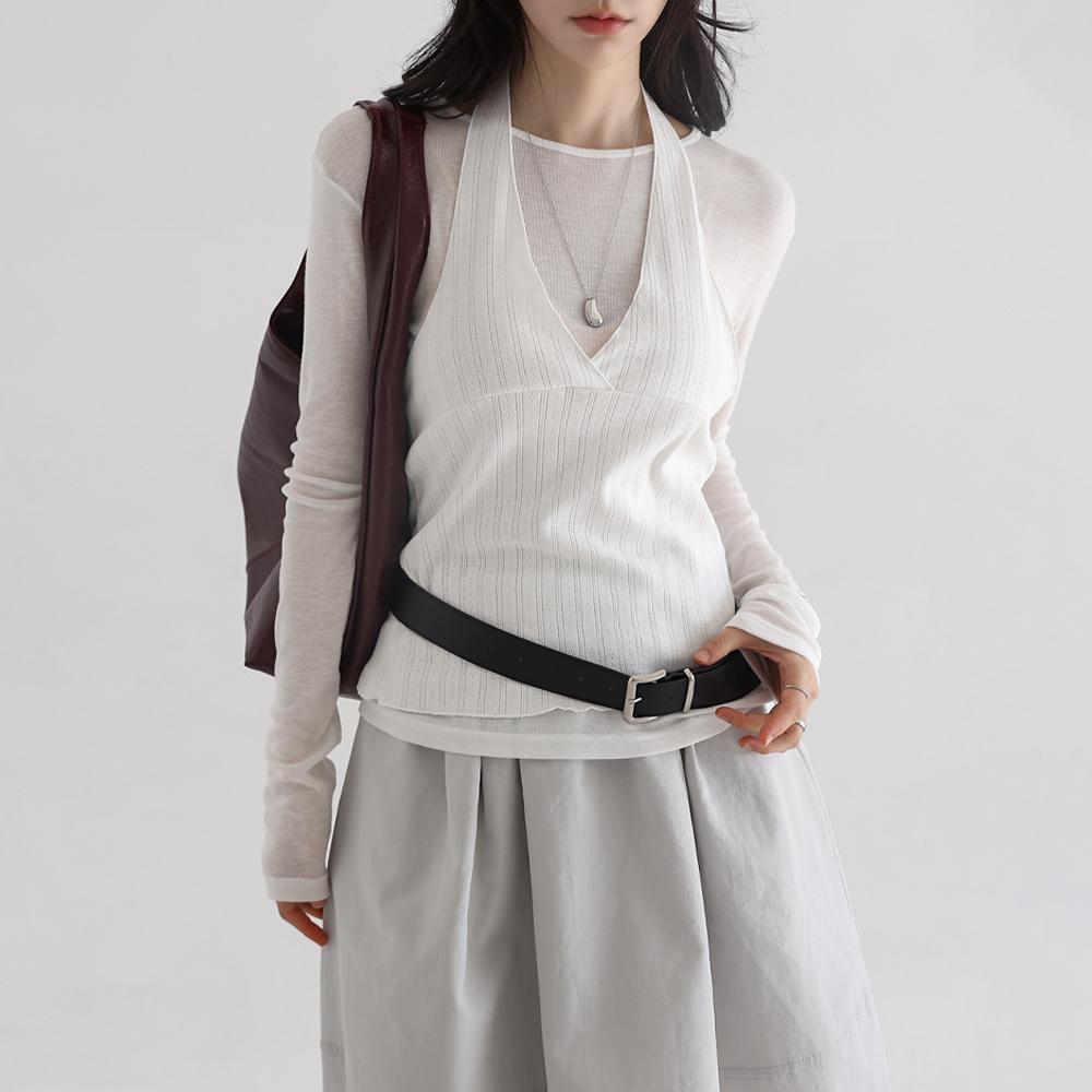 리노드 홀터 넥 펀칭 랩 뷔스티에 (봄/간절기/여름/레이어드/데이트/걸리시/브이넥/세미크롭/데일리)