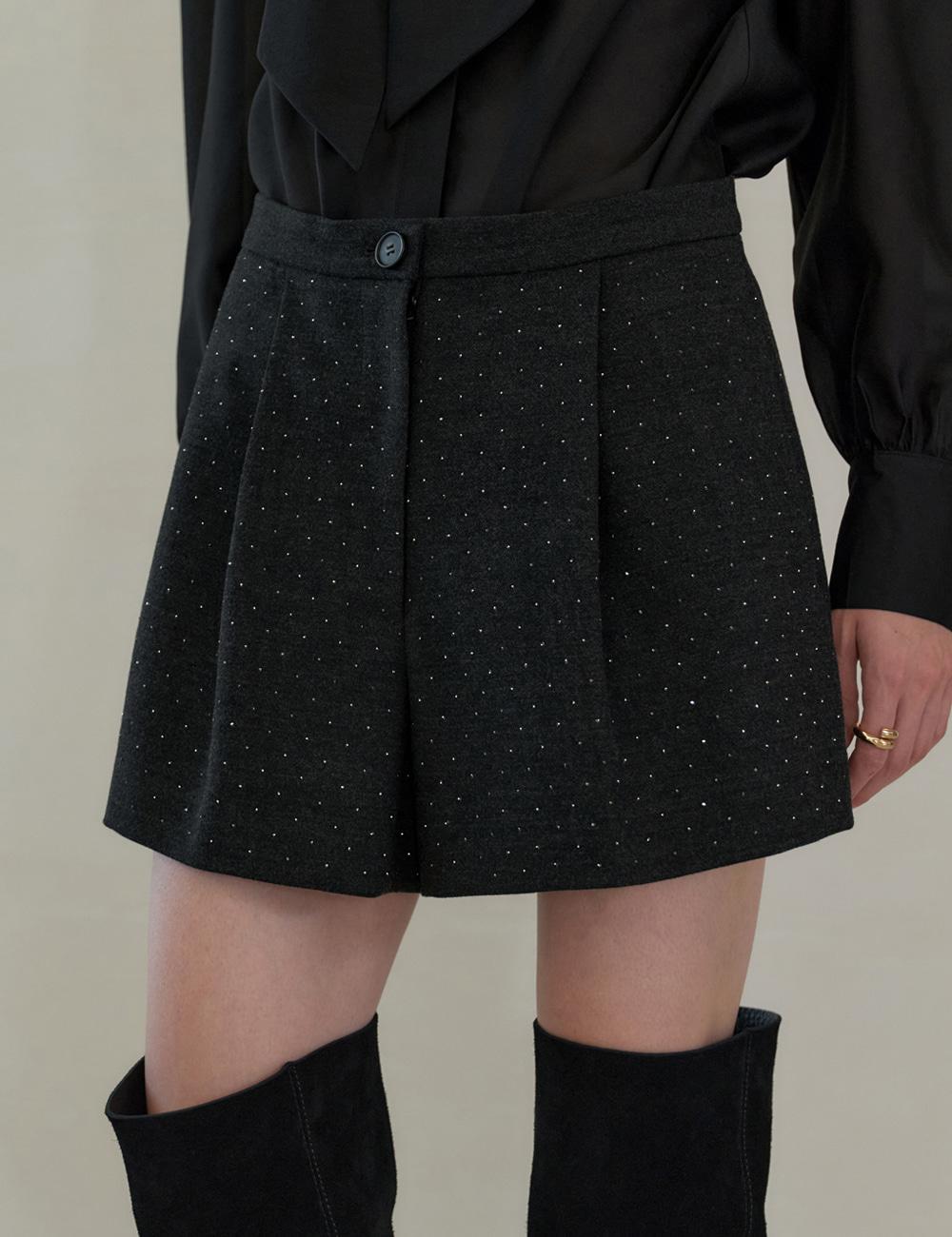 Stella Rhinestone Flare Shorts (Dark Grey)
