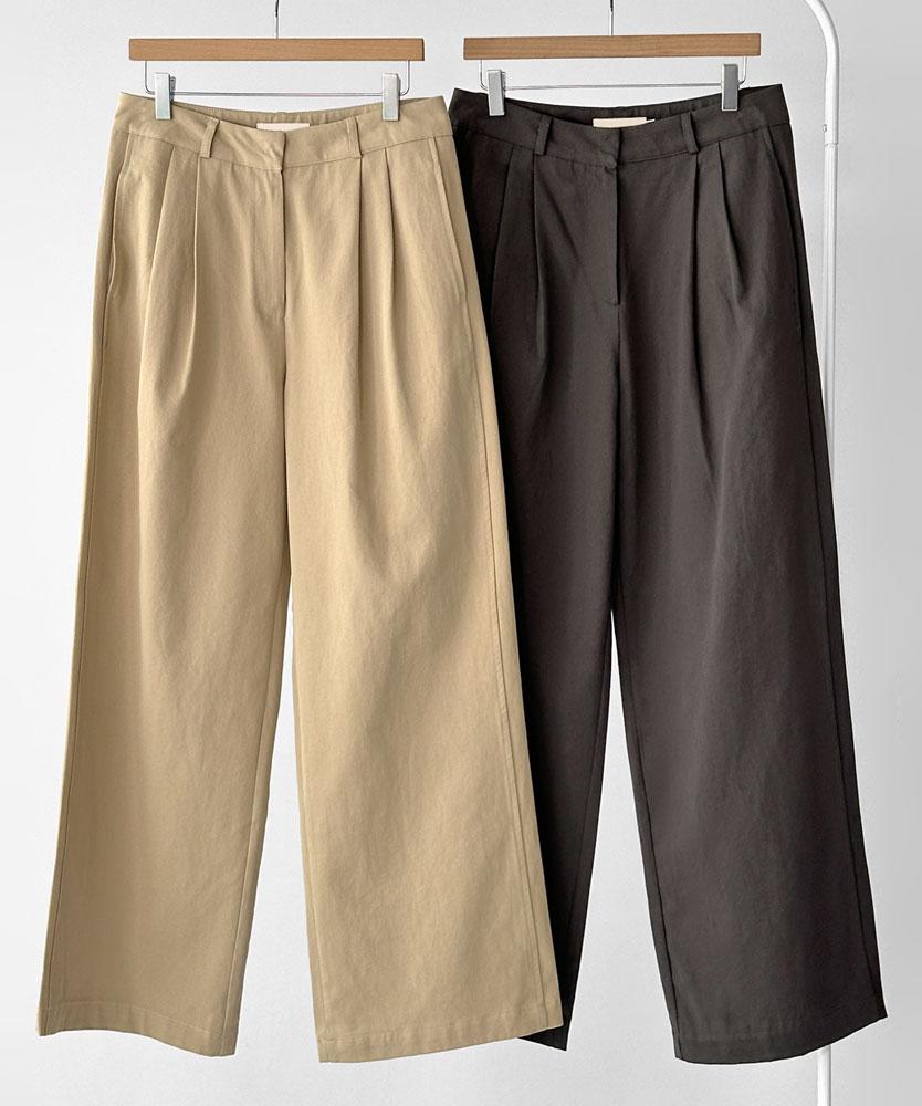 밀라그레이 핀턱 코튼 와이드 슬랙스 팬츠 치노팬츠