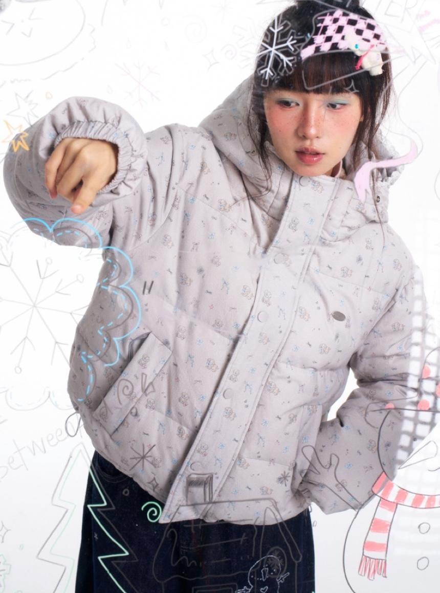 [예약판매 10%할인] BETWEENAND Full-print Lace Hooded Down Jacket
