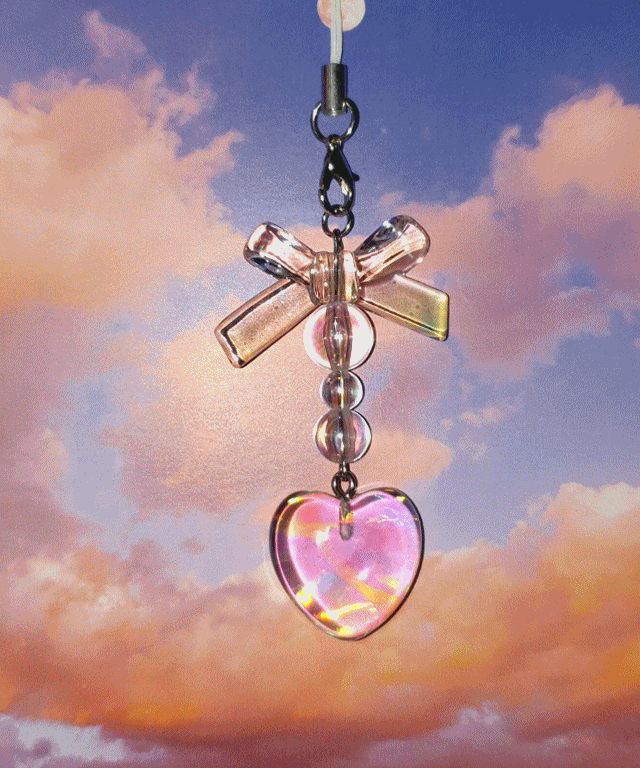 홀로그램 하트 폰줄 핸드폰 고리 스트랩 키링 군번줄 하트 부착 휴대폰 책갈피 북마크 오로라 리본 비즈 구슬 투명 영롱한 레진 아트 공예 핸드메이드 청순 러블리