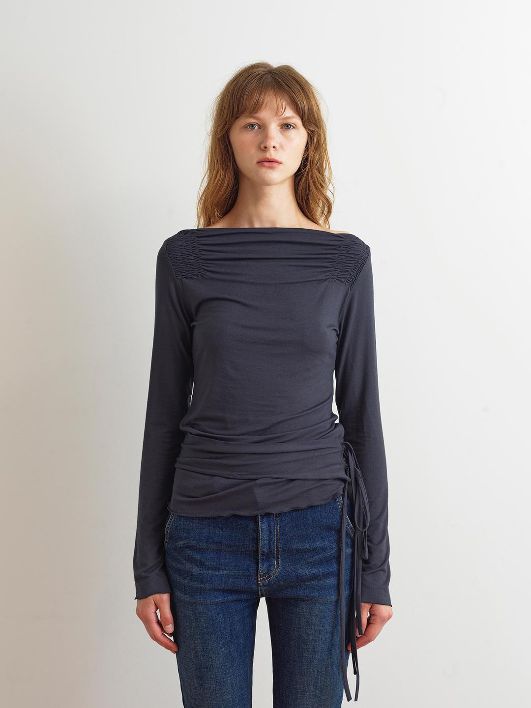BOAT NECK TWO WAY STRAP TOP - CHARCOAL