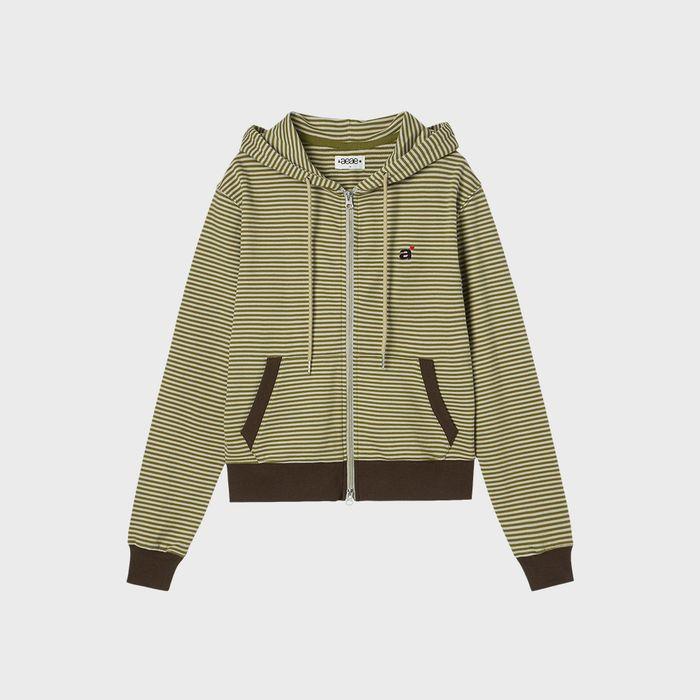 STRIPE SMALL LETTER HOOD ZIP UP [KHAKI]