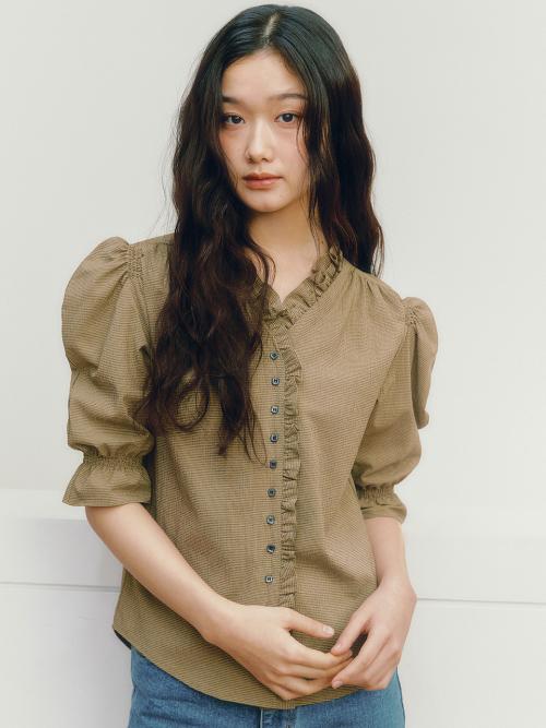 시어서커 체크 앨리스 블라우스_브라운