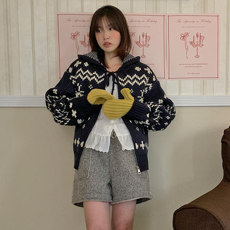 캐롤 노르딕니트후드집업 (2color)