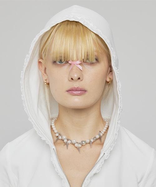 Pearl stud chain necklace