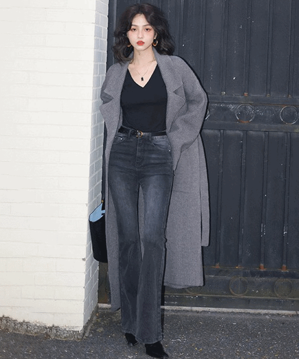 어필링 [당일배송] 플로드 루즈핏 카라 허리스트링 아웃포켓 롱가디건 (그레이S)