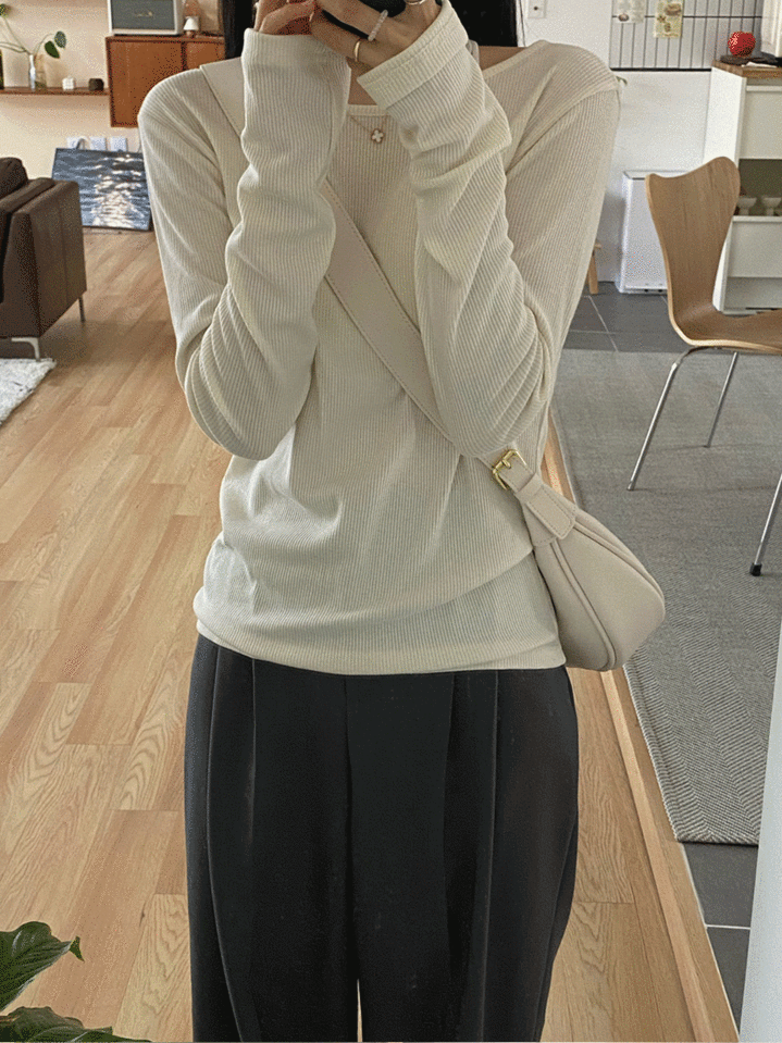 [5color] 폴닷 골지보트넥 - tee