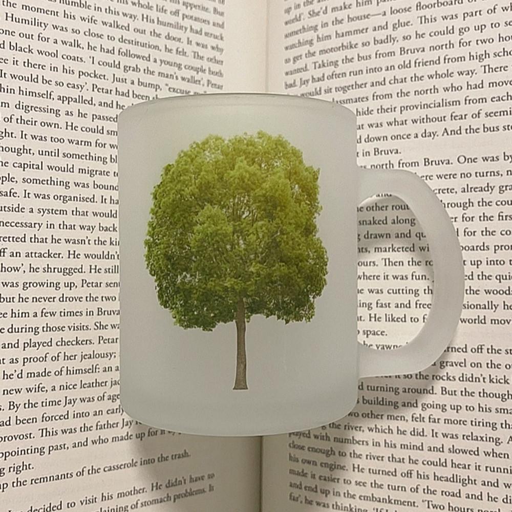 롯지힐 홈카페 예쁜 머그컵 나무그림 반사 유리컵 350ml