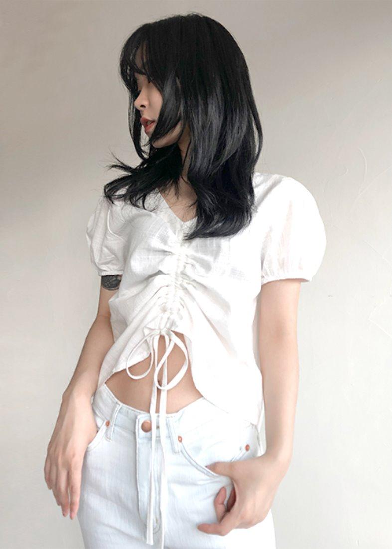 스튜디오80 버터 셔링 브이넥 린넨 블라우스(린넨45%)(3color)