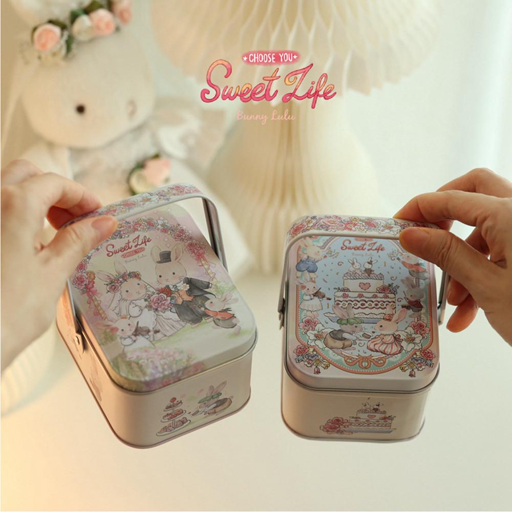 빈티지 다꾸 웨딩 토끼 틴케이스 철제 스티커 보관함