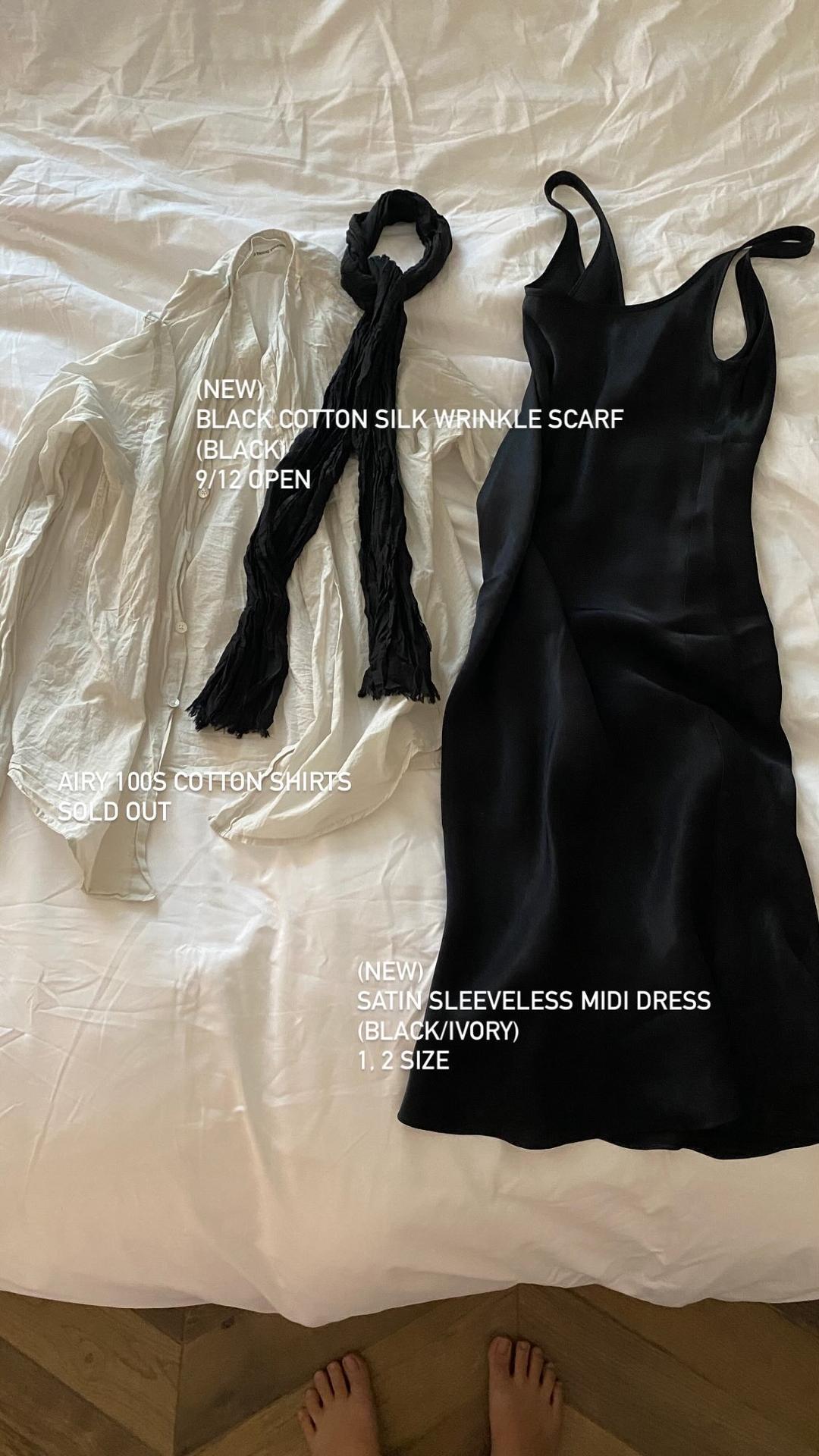 Black cotton silk wrinkle scarf