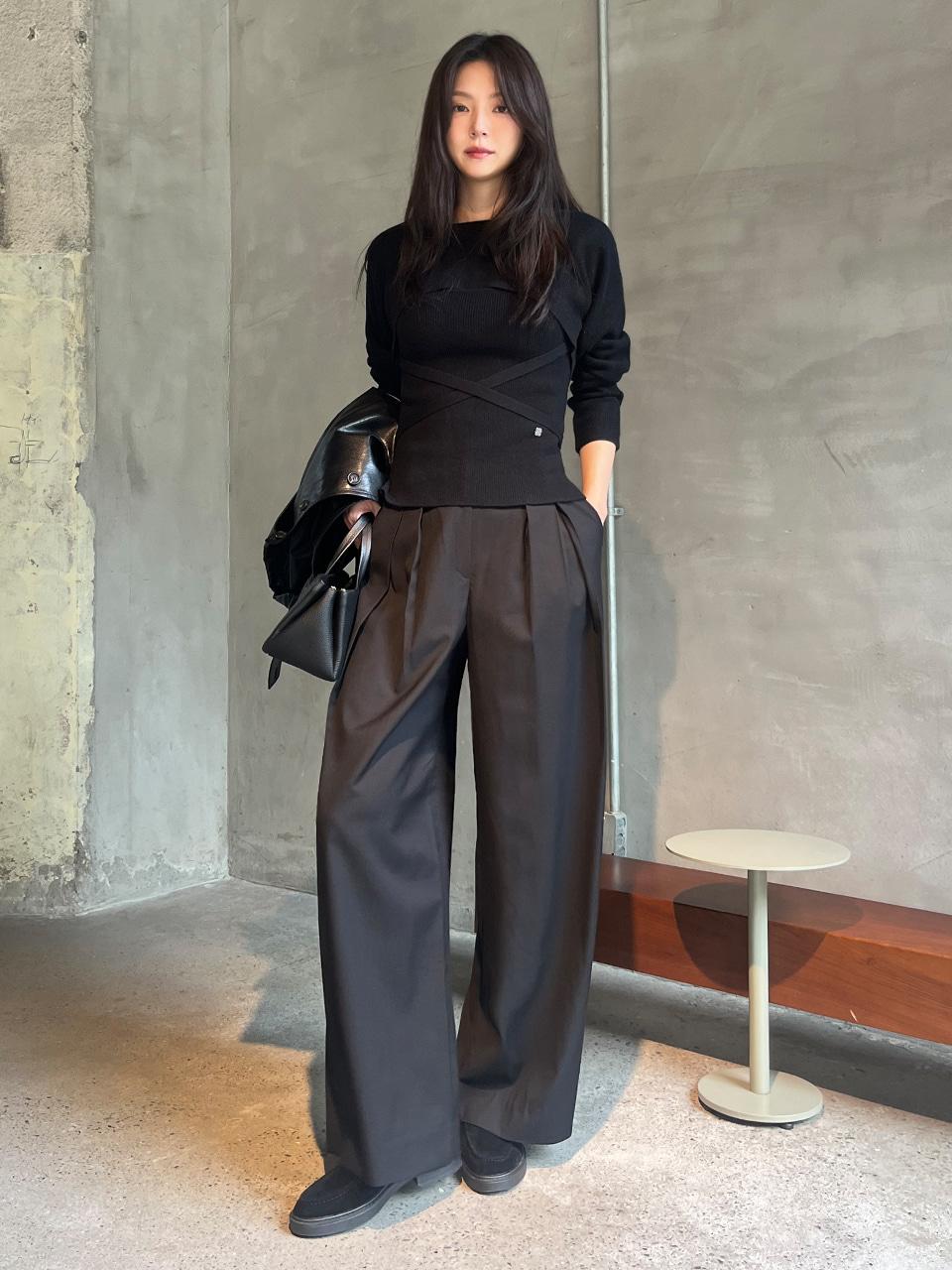 울 투턱 와이드 팬츠_GREY