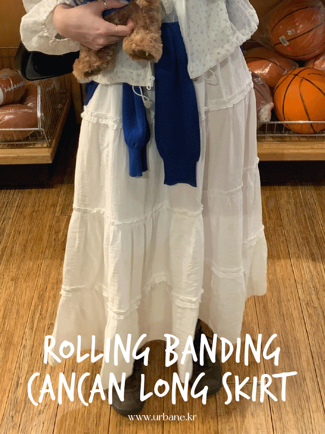 어베인 💕URBANE MADE💕 롤링 밴딩 프릴 캉캉 롱 스커트 /장마룩/휴가룩/휴양지룩/바캉스룩/여행룩