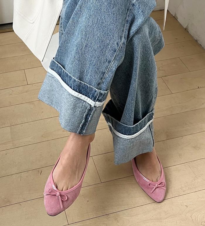 천연양가죽 리본 플랫[4color]