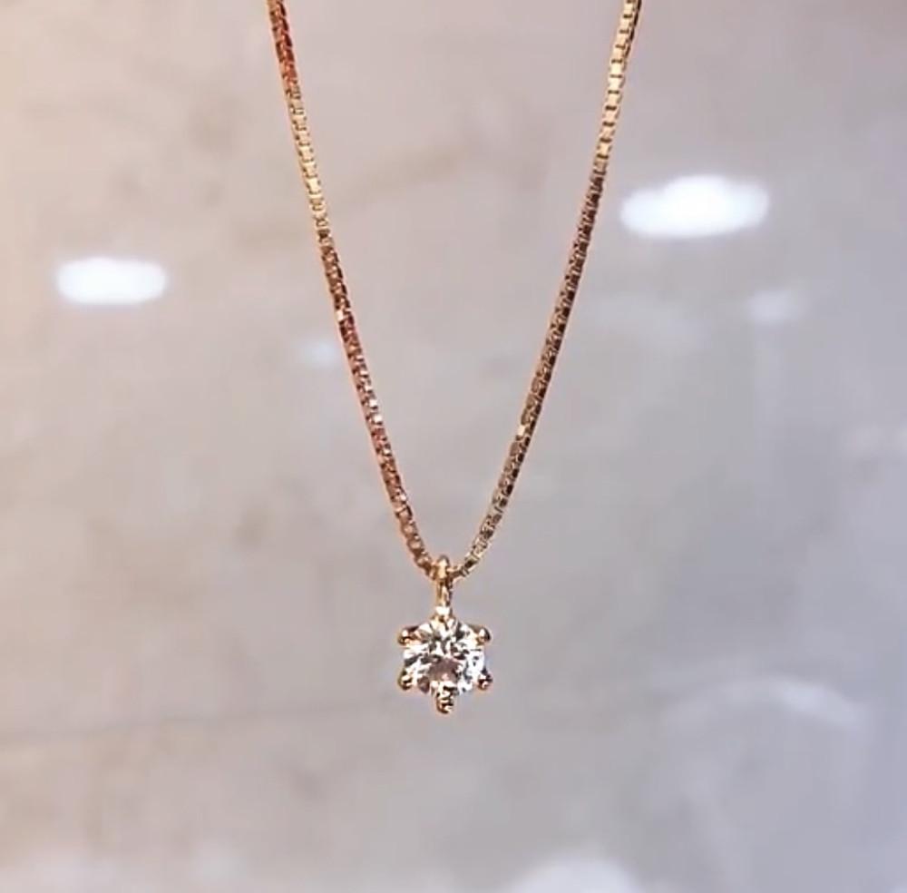 18k14k 다이아컷팅5부 지르코니아Q6발 세팅 반짝 금줄 네크리스/ 여자 큐빅 금목걸이