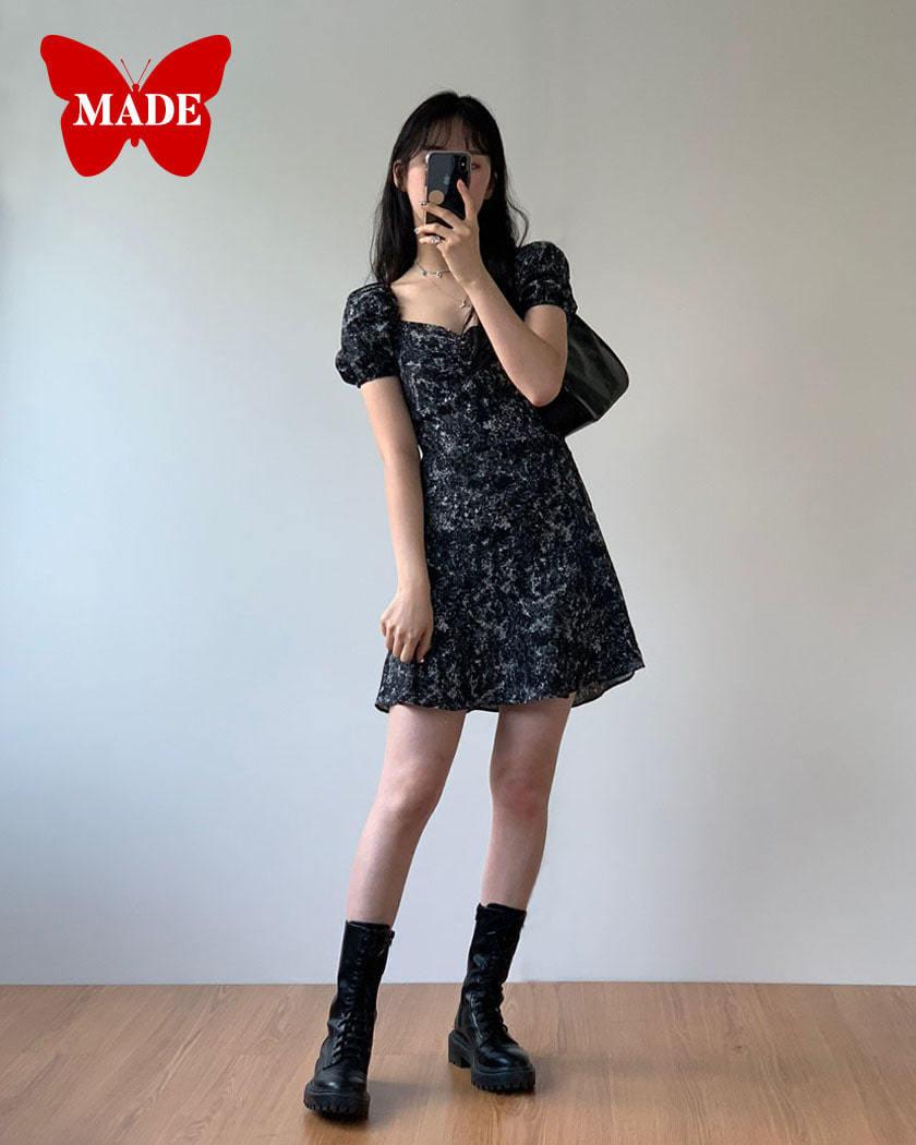 L/S Collection - Margaret Puff Dress, BLACK (Mini)