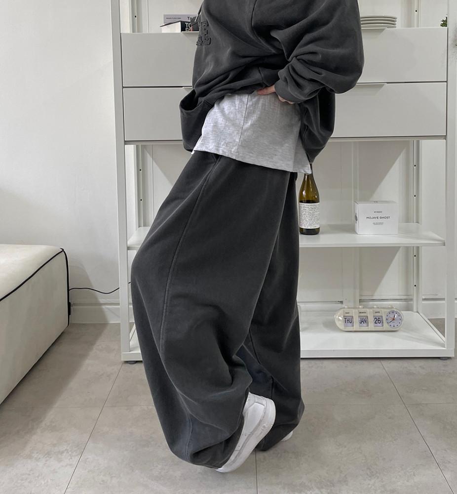 (Unisex) 22 피그먼트 스트링 와이드 팬츠 (3color) 남녀공용 트레이닝 바지 벌룬팬츠 세트가능