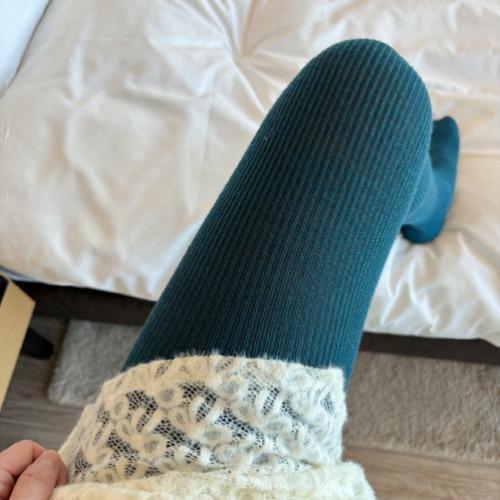 [울 골지 타이즈] 레트로 도톰한 울 골지 타이즈 유발 컬러 스타킹 (청록그린)