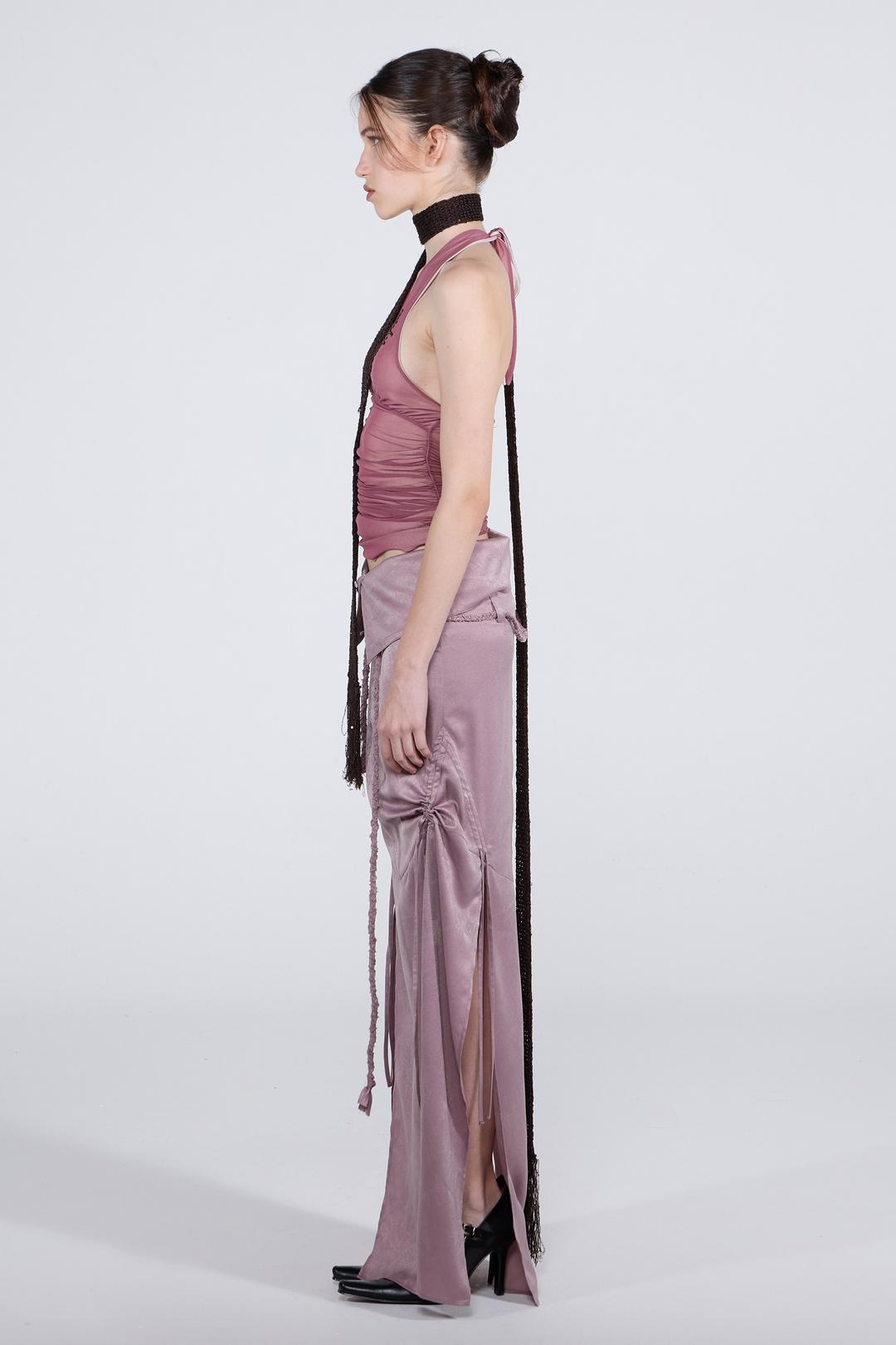 Braid Detail Satin Skirt Mauve