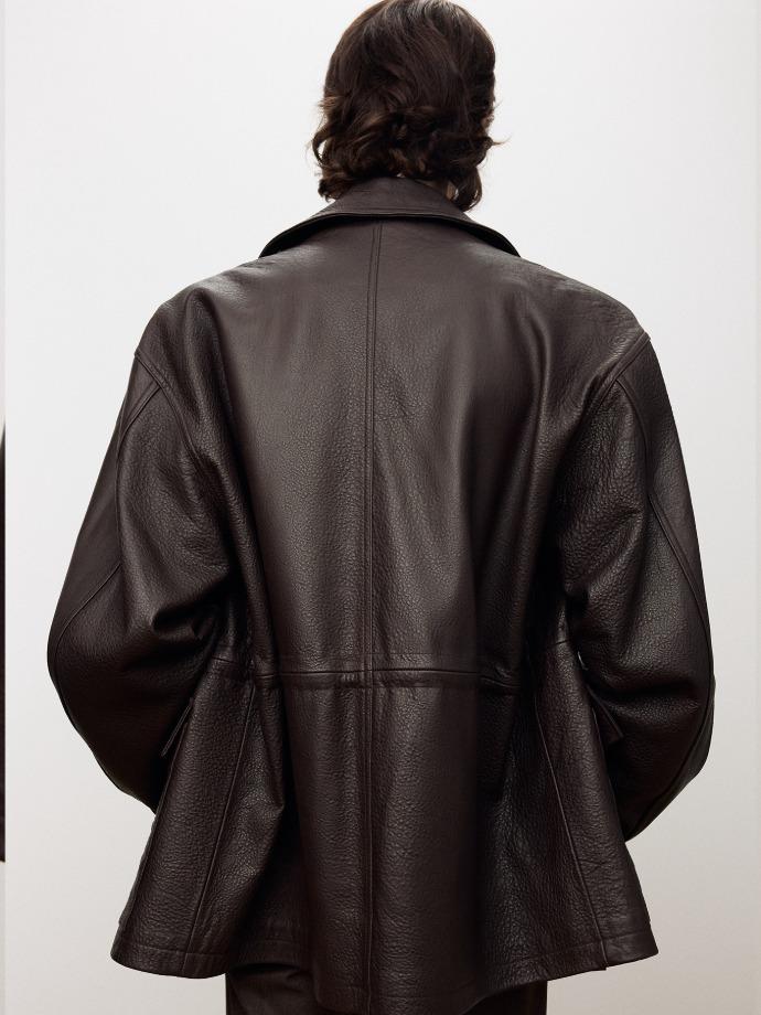 LAMB LEATHER CARGO JACKET_ DARK BROWN