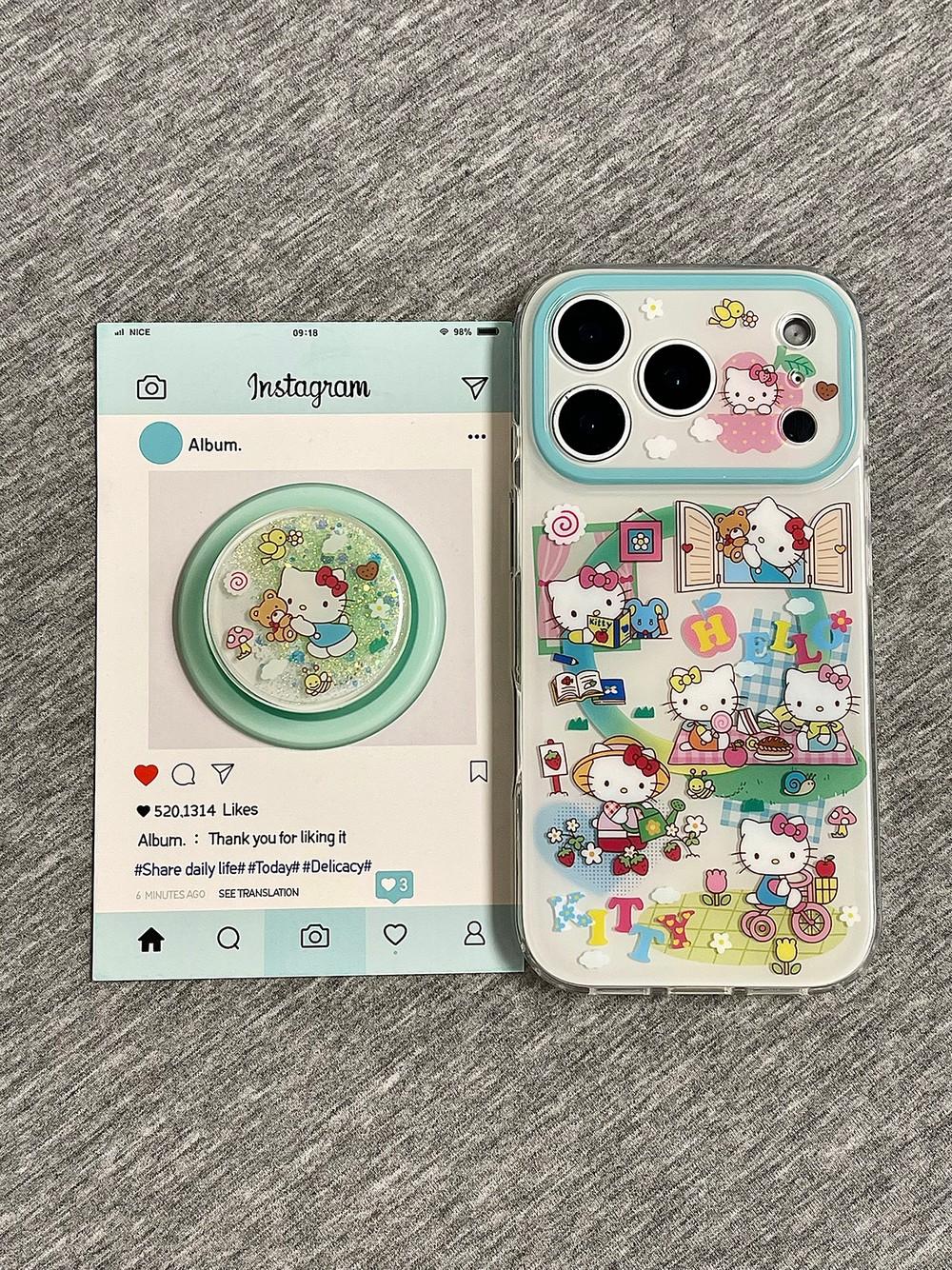 귀여운 키티 그린 아이폰 17 프로 맥스 거치대 케이스