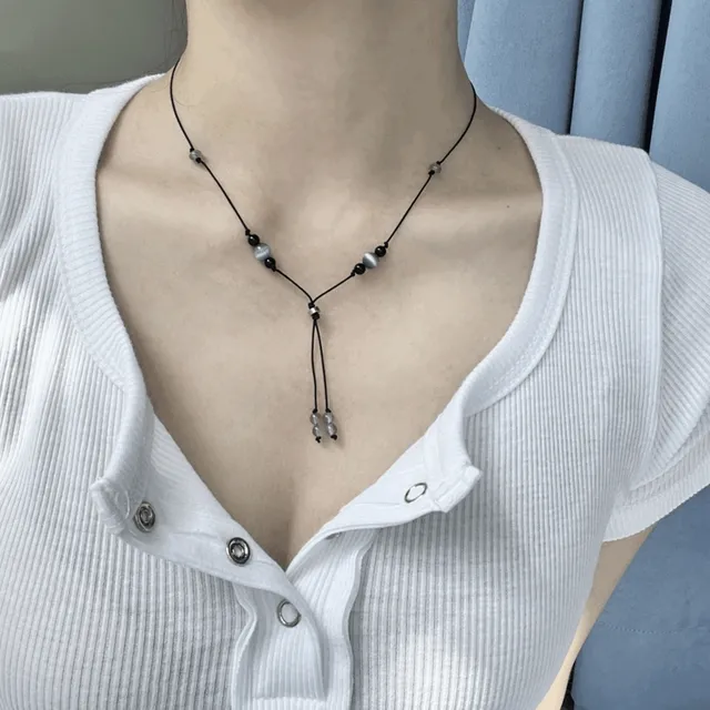 [당일발송✨] 캣츠아이 원석 끈 드롭 써지컬 목걸이