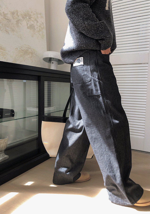 백 패치 스트라이프 카펜터 데님 팬츠