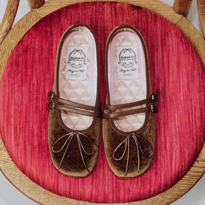 SQUARE TOE TWO STRAP MARYJANES(VELVET) - 4 colors