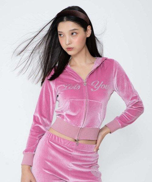 lotsyou_Britney Velvet Zip-Up Hoodie Pink