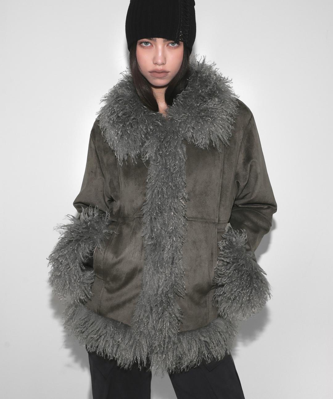 TRIMMING FUR JACKET_KHAKI