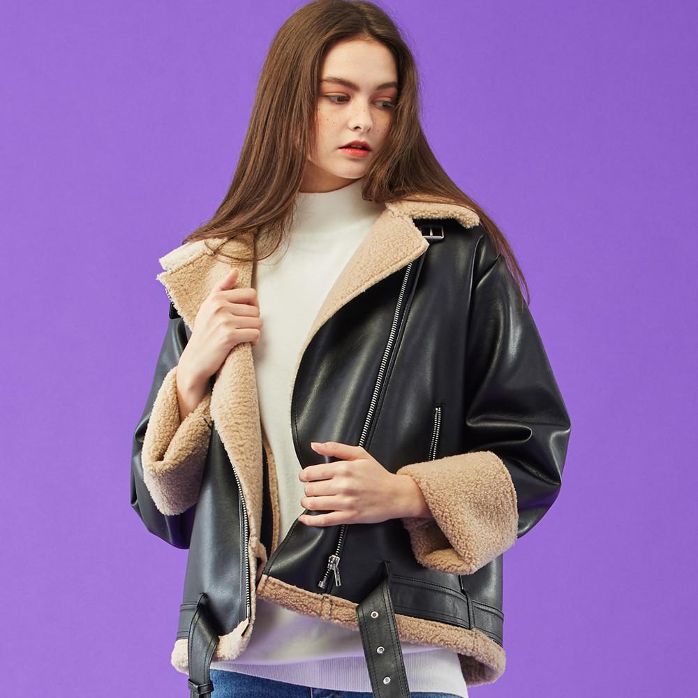 [95차 재입고][NCT 재현, 라붐 해인, CLC 예은 착용] WOMEN 오버핏 무스탕 플리스 자켓 Black_Beige