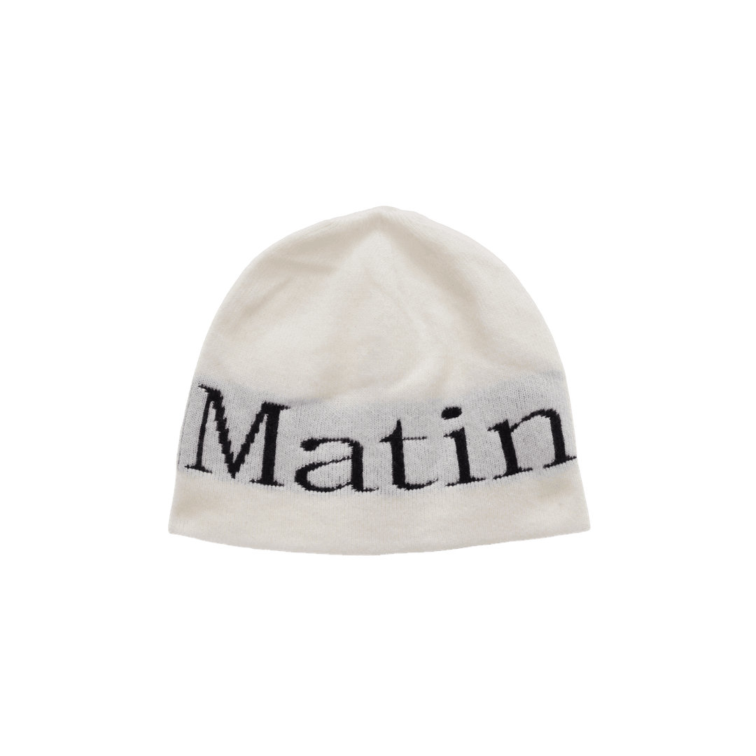 Matin Kim Logo Jacquard Short Beanie White