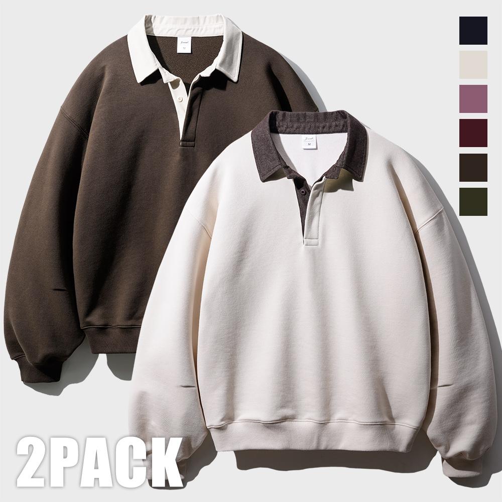 [4/2 예약배송][제멋][패키지] 애론 럭비 카라 스웨트셔츠 6종 2PACK KJMT2547