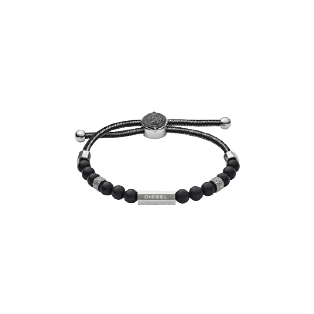 Diesel Dx1151 Beaded Agate Bracelet Black Silver