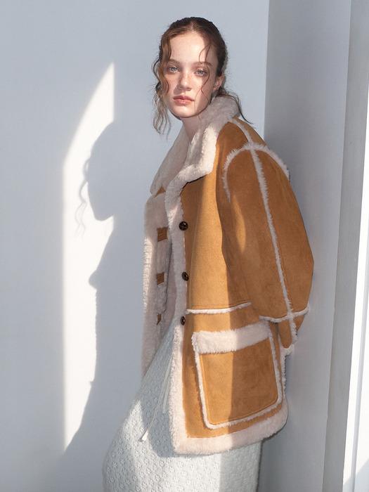 Suede Button Mustang Coat, Camel