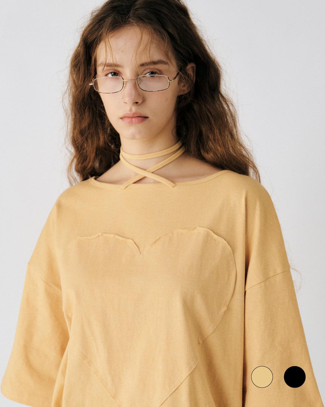 RIBBON HEART OVERFIT PIGMENT T-SHIRT_2 COLOR