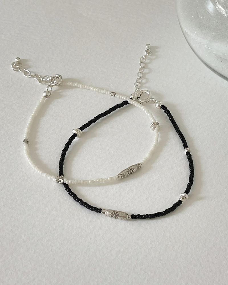[무배] 실버 925 밀크 블랙 비즈 은 팔찌