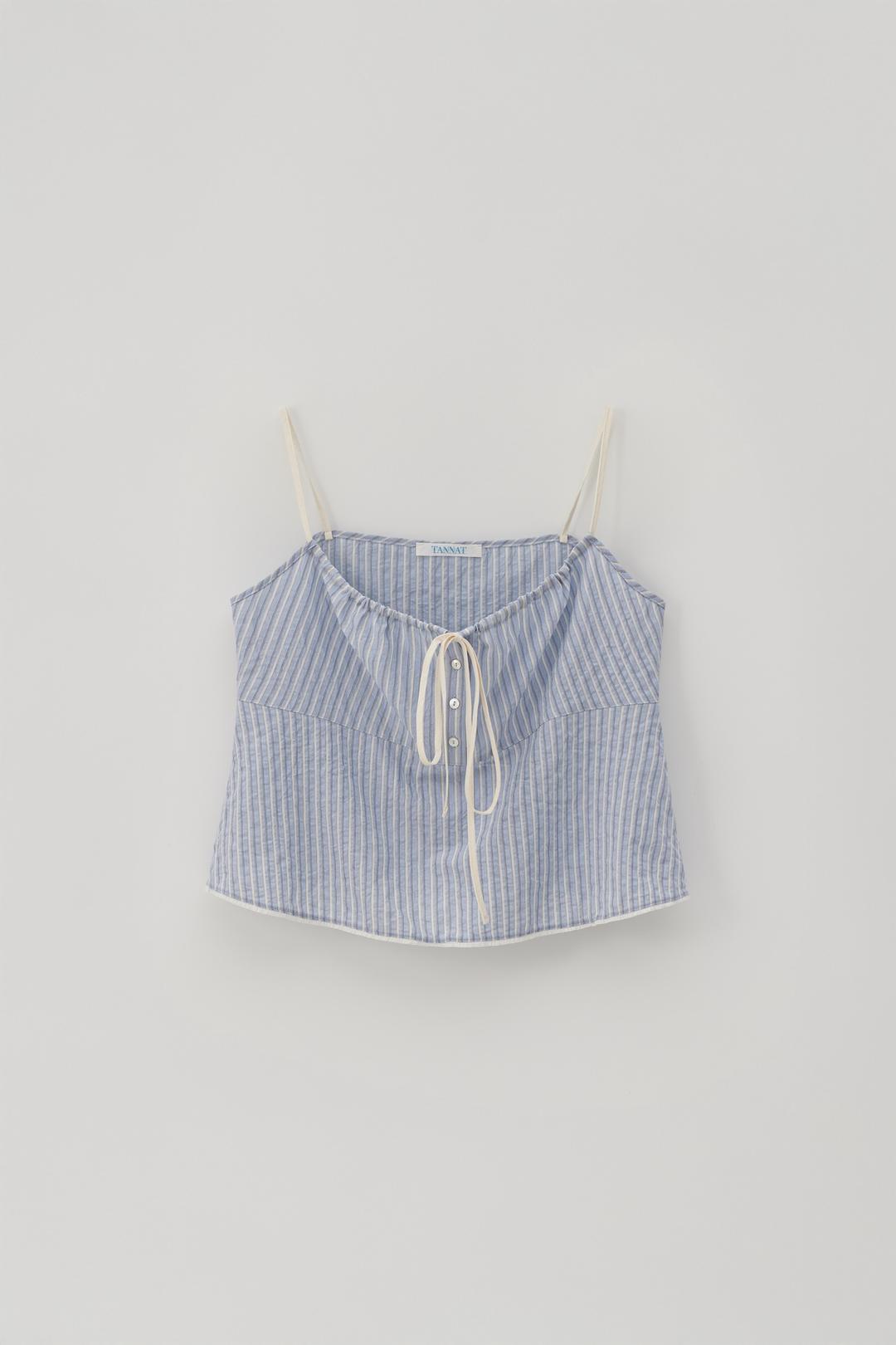 (2nd re-stock) T/T Ribbon sheer sleeveless top (blue)