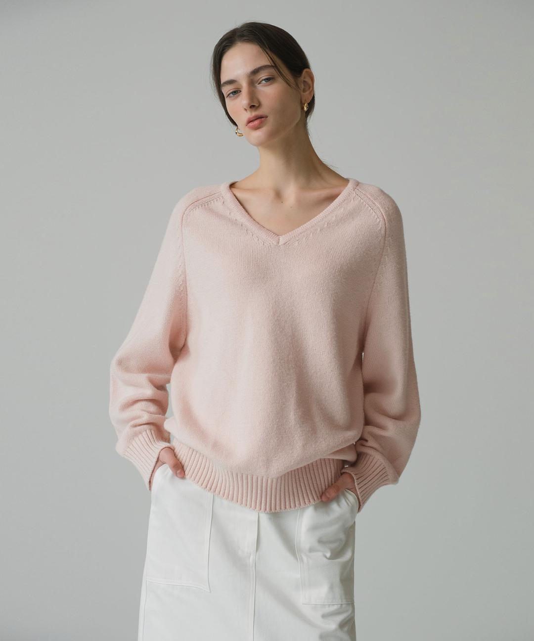 시야쥬 SIKN2156 울 블렌드 루즈 브이넥 니트_Light pink