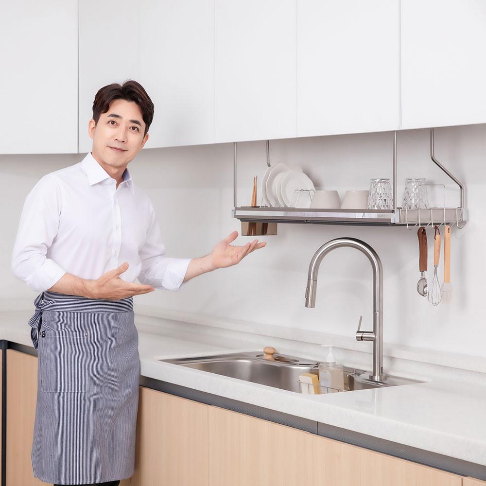퍼스트 높이조절되는 티타늄color 부착식 식기건조대 800 싱크대선반 설거지건조대