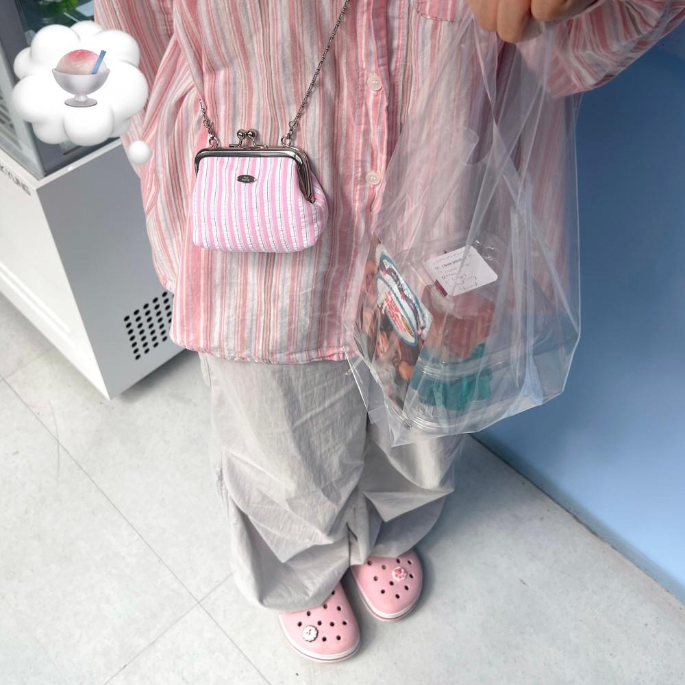 Sorbet pink stripe frame mini bag (핸드메이드백)
