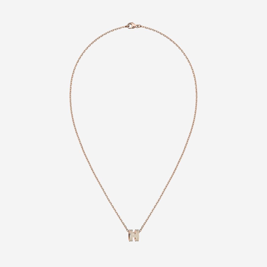 (W) Hermes Mini Pop H Pendant Rose Gold & Marron Glace