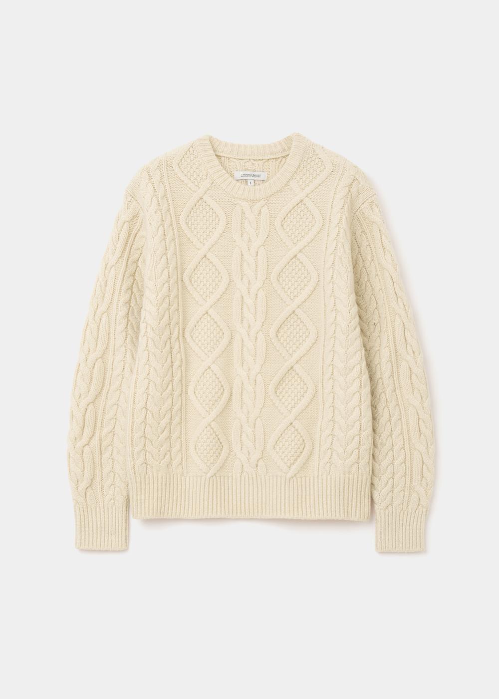 cable crew neck knit ivory