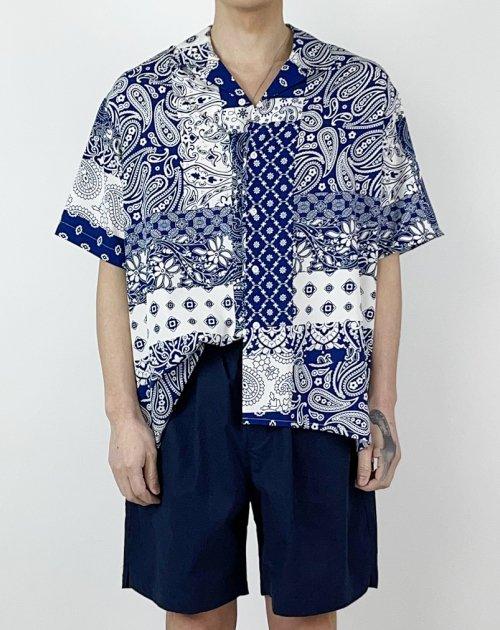반다나 페이즐리 오버핏 실키 셔츠(네이비)