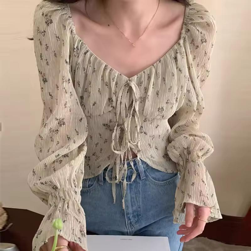 Korobov Korean Chic Elegant Lace Sweet Women Blouses Vintage O Neck Long Sleeve Perspective Female Shirts OL Blusas Mujer