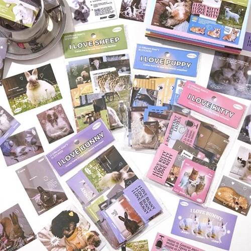 키치동물스티커 3종 15p