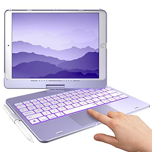 typecase Touch iPad 9th Generation Case with Keyboard (10.2", 2021), Multi-Touch Trackpad, 10 Color Backlight, 360° Rotatable, Thin & Light for iPad 8th Gen, 7th Gen, Air 3, Pro 10.5 (Light Purple)